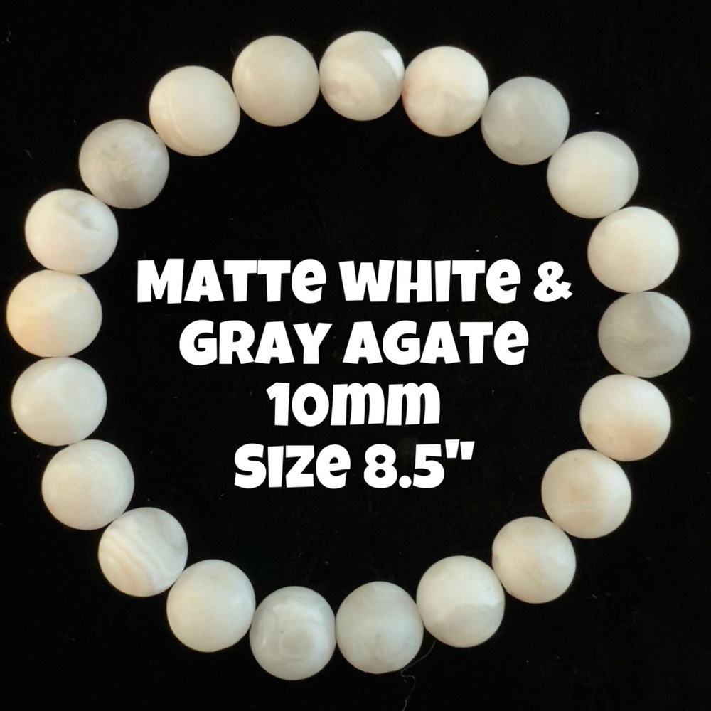 Authentic Matte White and Gray Agate Stretchy Bracelet by Bombshell Beads‎